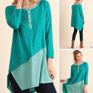 Button Up Tunic with Asymmetrical Hemline